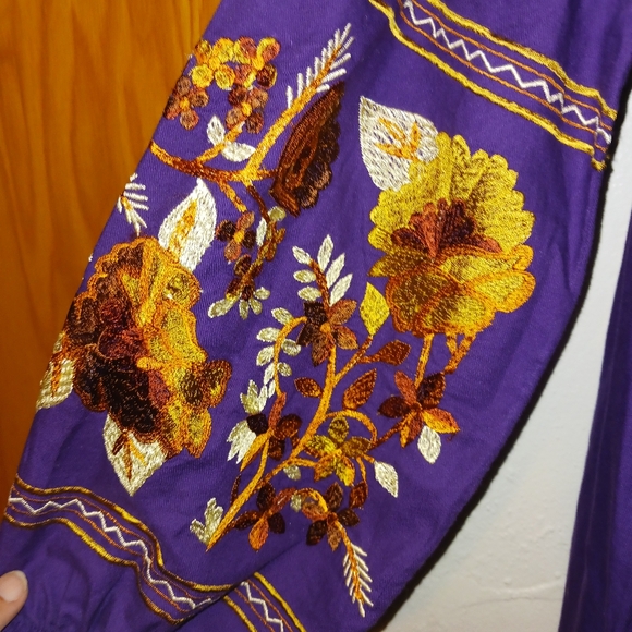 Free People Dress Purple Embroidered Women's Fleur du Jour Off Shoulder sz Small - Picture 4 of 5